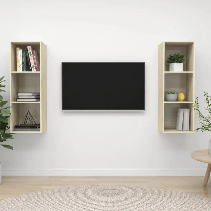 Hoogglans Zwart Tv-Meubelset met Opbergruimte en Wandmontagemogelijkheden - Sonoma eiken / 2 - Tv-meubels