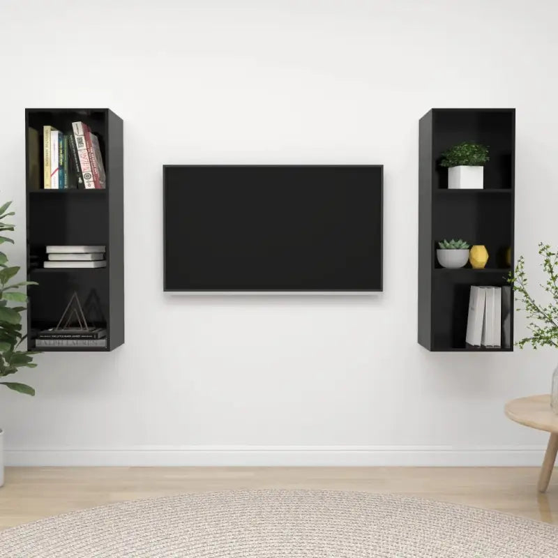 Hoogglans Zwart Tv-Meubelset met Opbergruimte en Wandmontagemogelijkheden - Tv-meubels