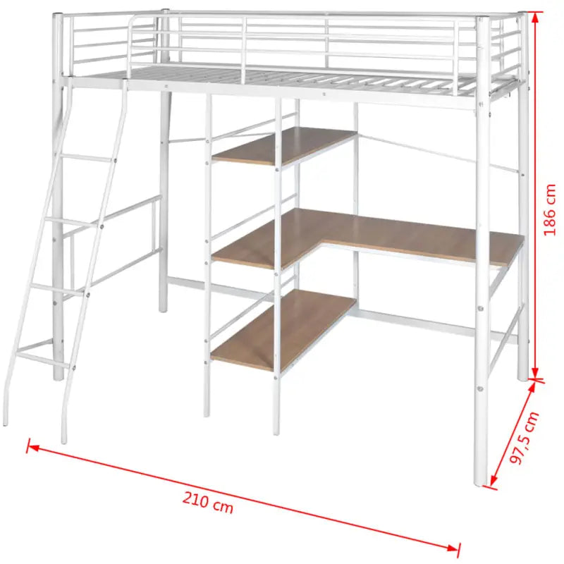 Hoogslaper met bureau en opbergschappen voor kinderkamers - Wit / 90 x 200 cm - Bedden & bedframes