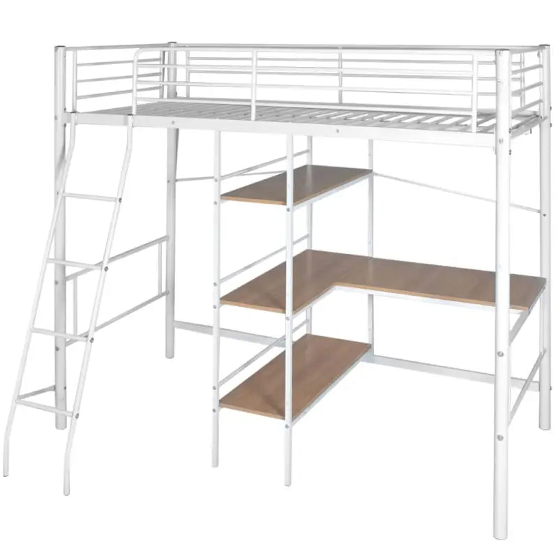 Hoogslaper met bureau en opbergschappen voor kinderkamers - Wit / 90 x 200 cm - Bedden & bedframes