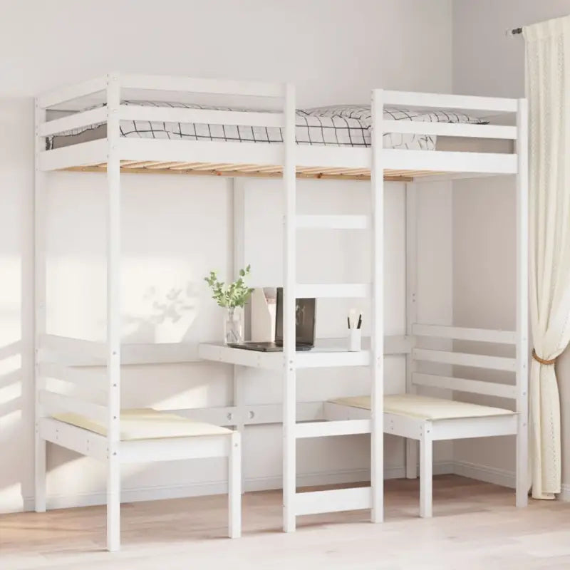 Hoogslaper met bureau in massief grenenhout voor beperkte ruimte - Bedden & bedframes