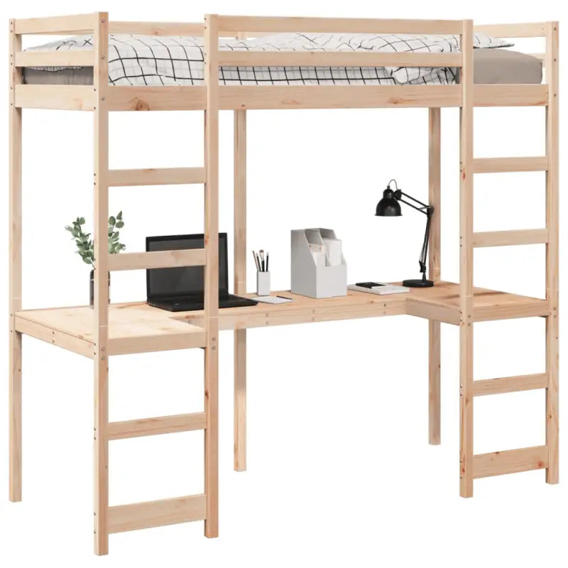 Hoogslaper met bureau in massief grenenhout voor beperkte ruimte - Bedden & bedframes