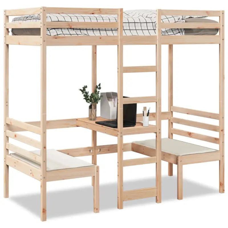 Hoogslaper met bureau in massief grenenhout voor beperkte ruimte - Naturel / 80 x 200 cm - Bedden & bedframes