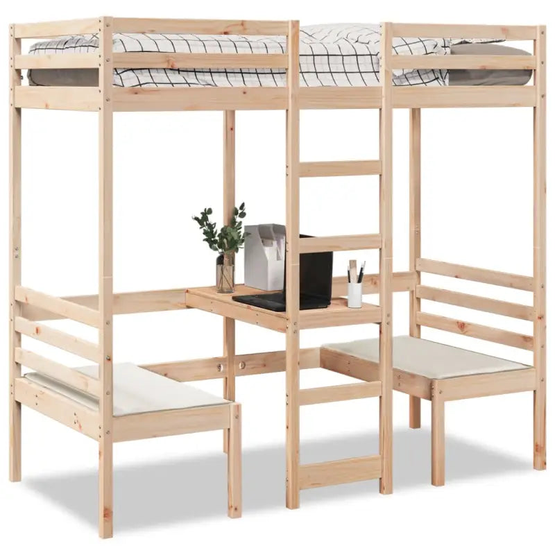 Hoogslaper met bureau in massief grenenhout voor beperkte ruimte - Naturel / 90 x 200 cm - Bedden & bedframes