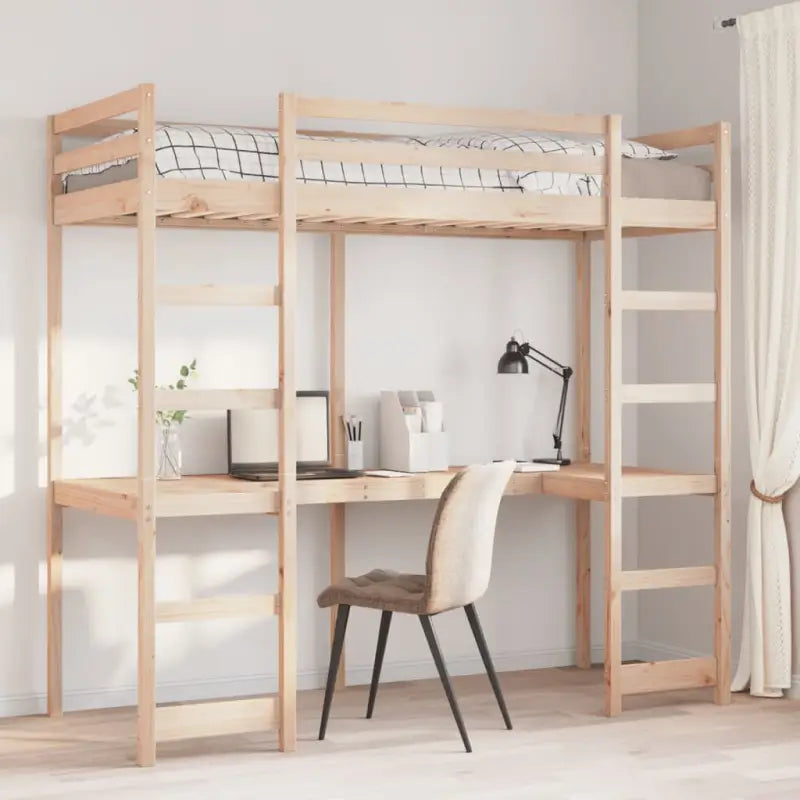 Hoogslaper met bureau in massief grenenhout voor beperkte ruimte - Bedden & bedframes
