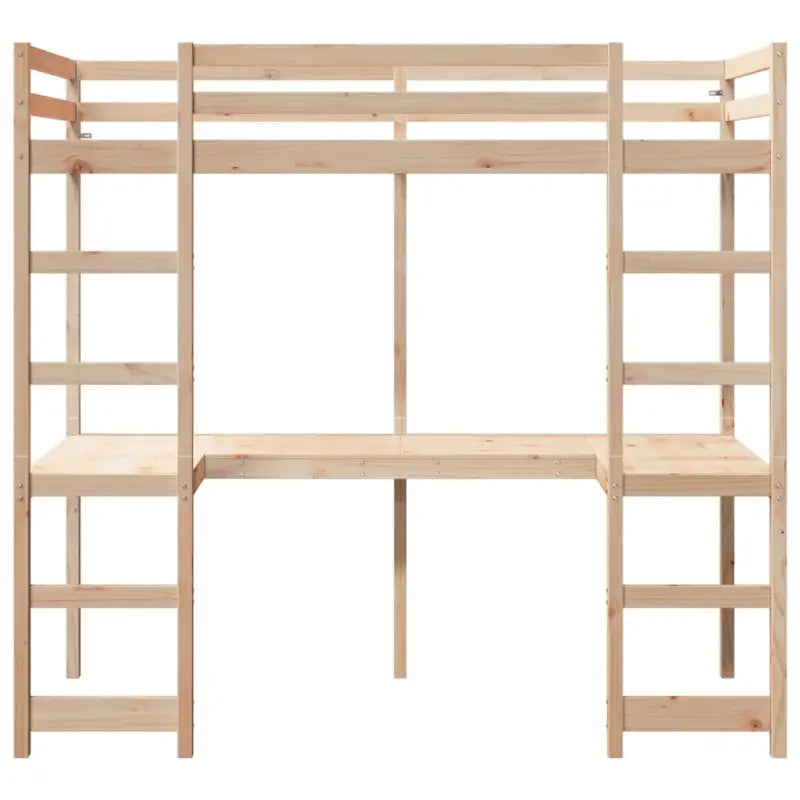 Hoogslaper met bureau in massief grenenhout voor beperkte ruimte - Bedden & bedframes