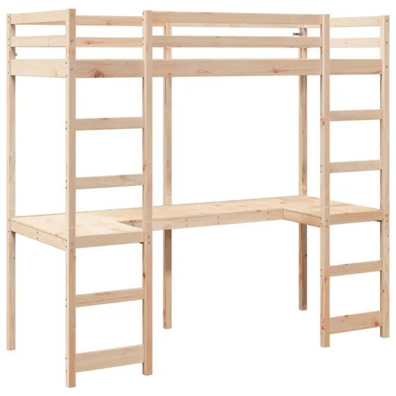 Hoogslaper met bureau in massief grenenhout voor beperkte ruimte - Bedden & bedframes