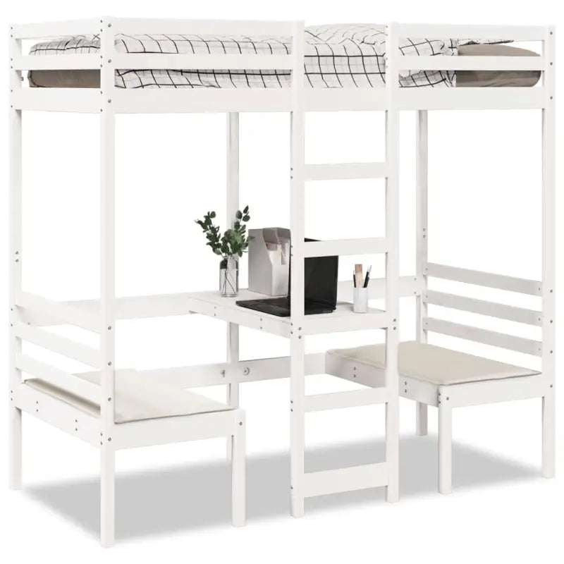Hoogslaper met bureau in massief grenenhout voor beperkte ruimte - Wit / 90 x 200 cm - Bedden & bedframes