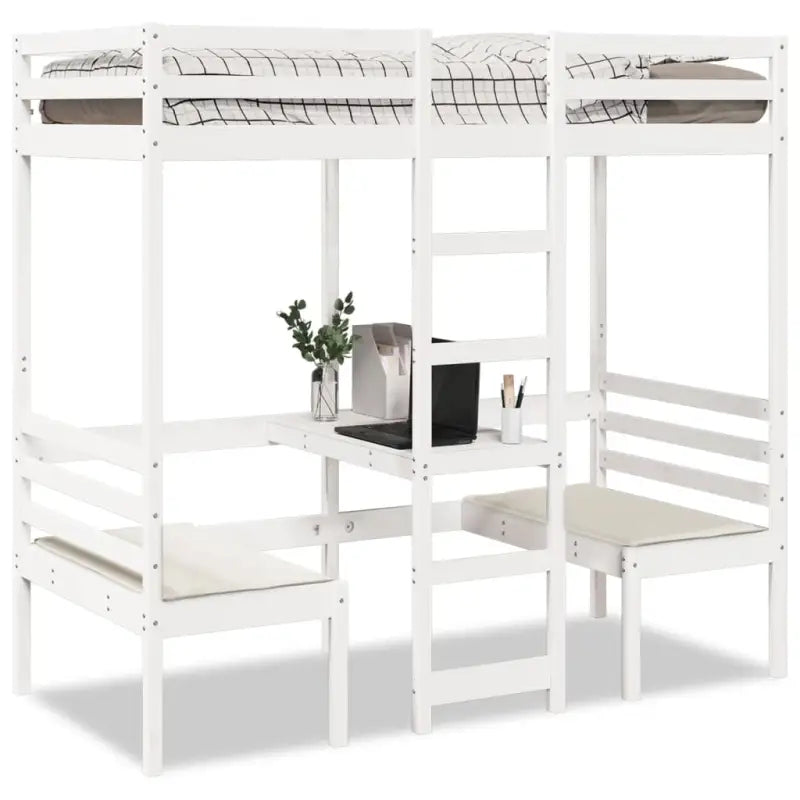Hoogslaper met bureau in massief grenenhout voor beperkte ruimte - Wit / 80 x 200 cm - Bedden & bedframes