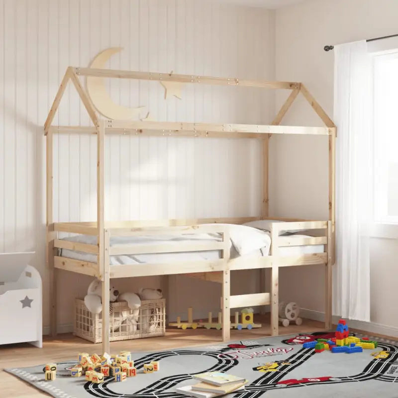 Hoogslaper van massief grenenhout met open zijdeur in wasbruin materiaal - Naturel / 90 x 200 cm - Bedden & bedframes