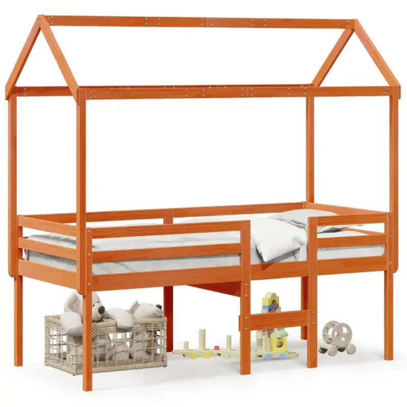 Hoogslaper van massief grenenhout met open zijdeur in wasbruin materiaal - Wasbruin / 80 x 200 cm - Bedden & bedframes