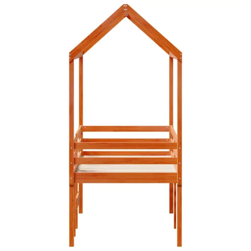 Hoogslaper van massief grenenhout met open zijdeur in wasbruin materiaal - Bedden & bedframes