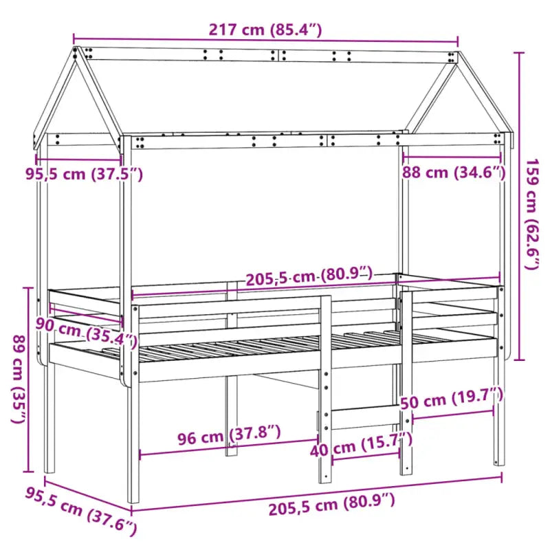 Hoogslaper van massief grenenhout met open zijdeur in wasbruin materiaal - Bedden & bedframes