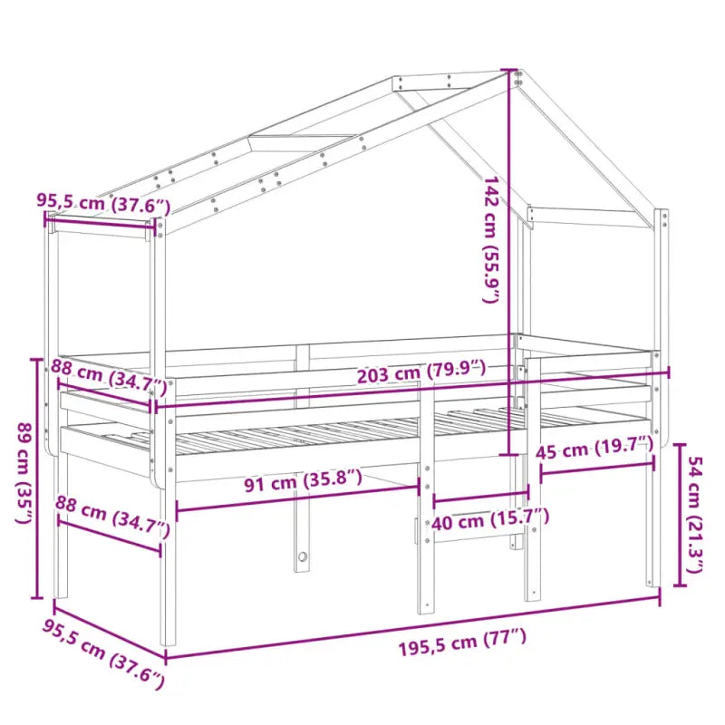 Hoogslaper van massief grenenhout met open zijdeur in wit materiaal - Bedden & bedframes