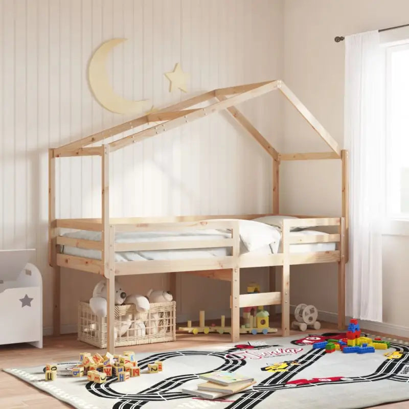 Hoogslaper van massief grenenhout met open zijdeur in wit materiaal - Naturel / 90 x 190 cm - Bedden & bedframes