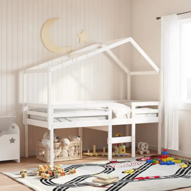Hoogslaper van massief grenenhout met open zijdeur in wit materiaal - Wit / 90 x 190 cm - Bedden & bedframes