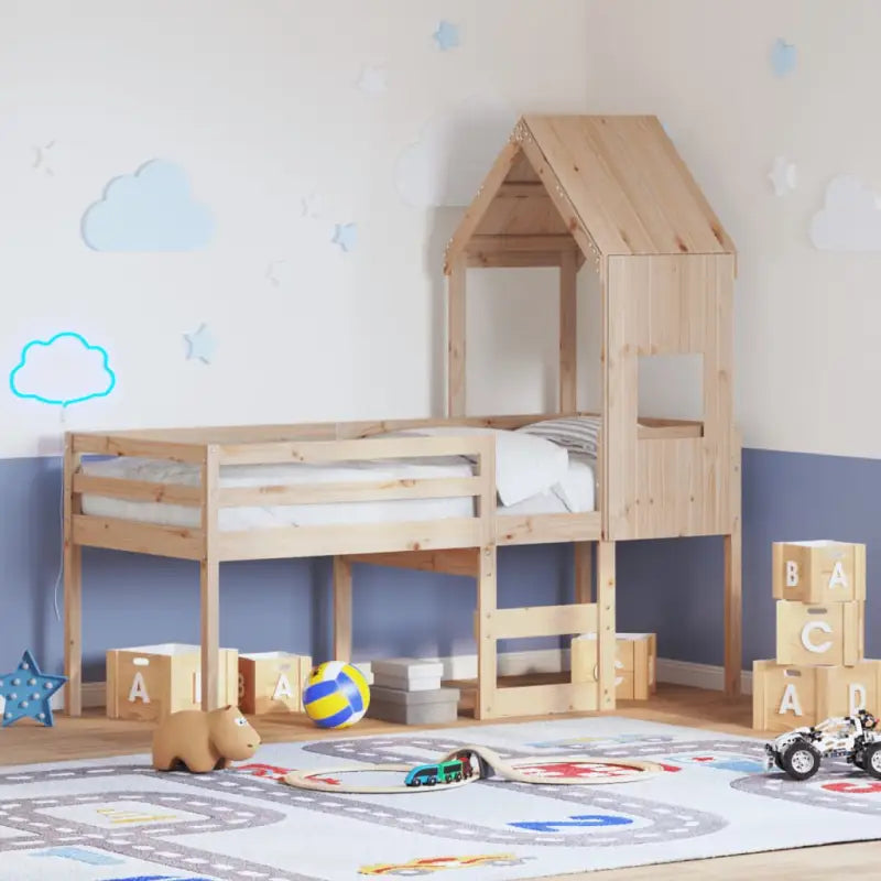 Hoogslaper van massief grenenhout met open zijdeur voor kleine kamers - Naturel / 90 x 190 cm - Bedden & bedframes