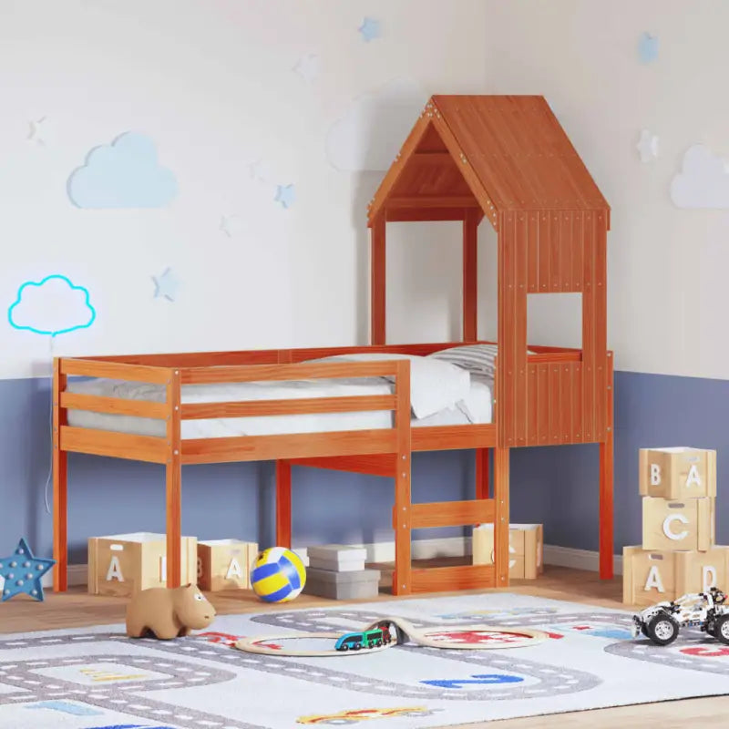 Hoogslaper van massief grenenhout met open zijdeur voor kleine kamers - Wasbruin / 75 x 190 cm - Bedden & bedframes