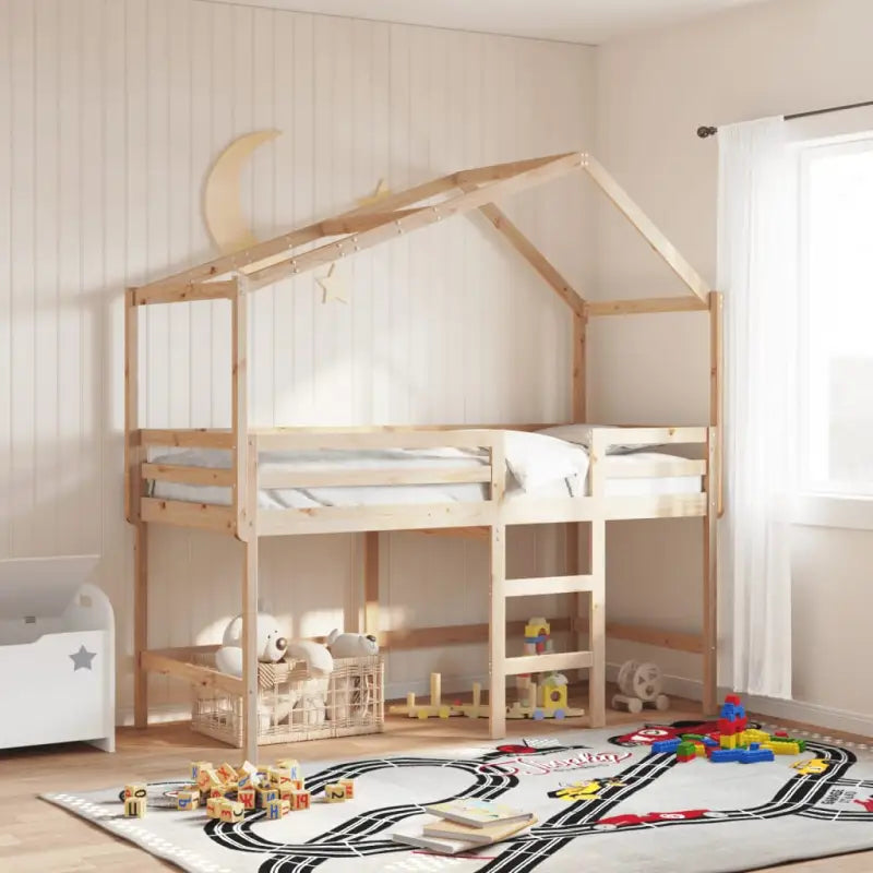 Hoogslaper voor kinderen met open zijdeur van massief grenenhout - Naturel / 90 x 200 cm - Bedden & bedframes