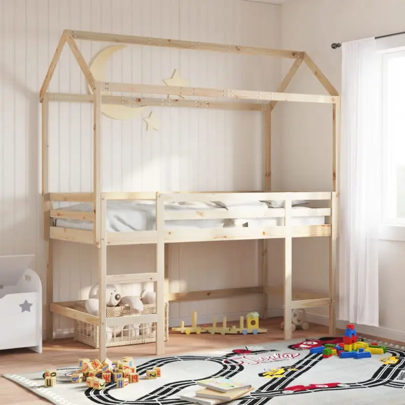 hoogslaper voor kinderen met open zijdeur van massief grenenhout - Naturel / 80 x 200 cm - Bedden & bedframes