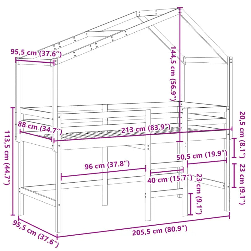 Hoogslaper voor kinderen met open zijdeur van massief grenenhout - Bedden & bedframes