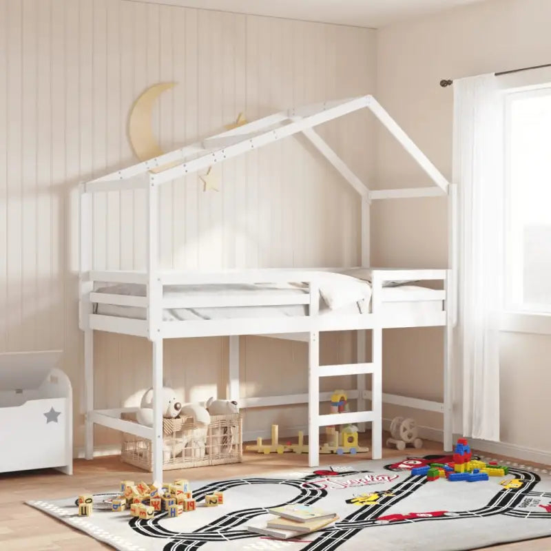 Hoogslaper voor kinderen met open zijdeur van massief grenenhout - Wit / 90 x 200 cm - Bedden & bedframes