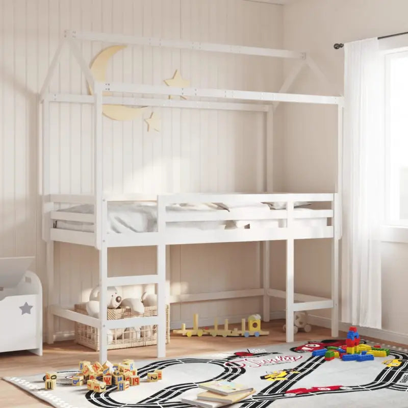 hoogslaper voor kinderen met open zijdeur van massief grenenhout - Wit / 90 x 200 cm - Bedden & bedframes