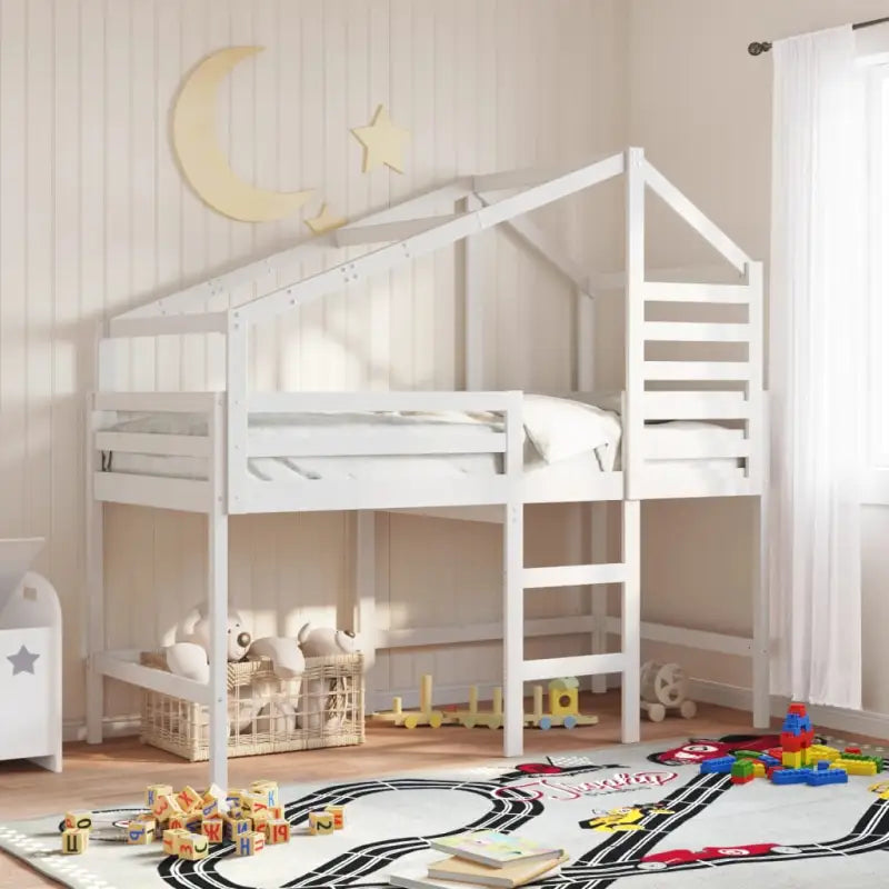 Hoogslaper voor kinderen met open zijdeur van massief grenenhout - Wit / 90 x 200 cm - Bedden & bedframes