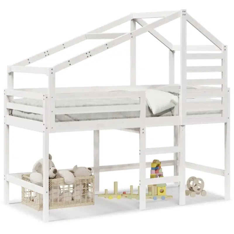 Hoogslaper voor kinderen met open zijdeur van massief grenenhout - Wit / 90 x 200 cm - Bedden & bedframes