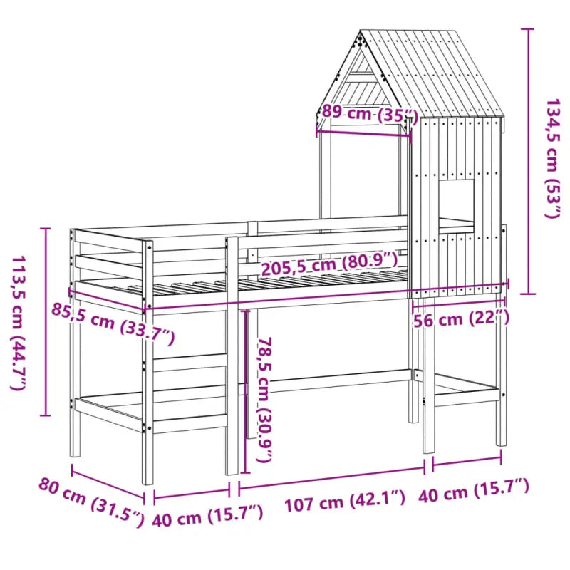 Hoogslaper voor kinderen van massief grenenhout met open zijdeur - Bedden & bedframes