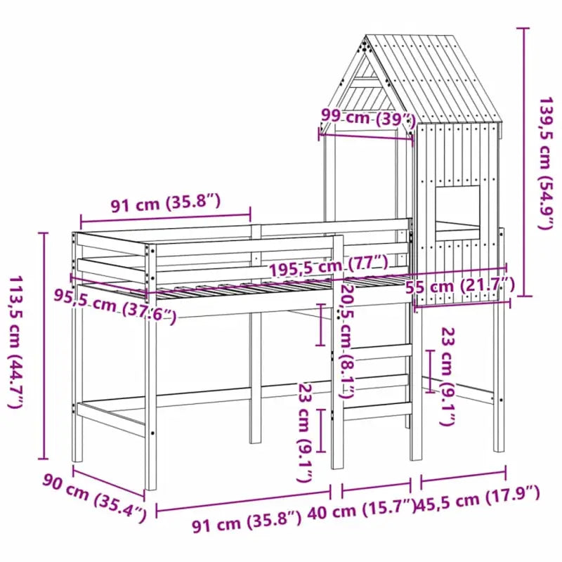 Hoogslaper voor kinderen van massief grenenhout met open zijdeur - Bedden & bedframes