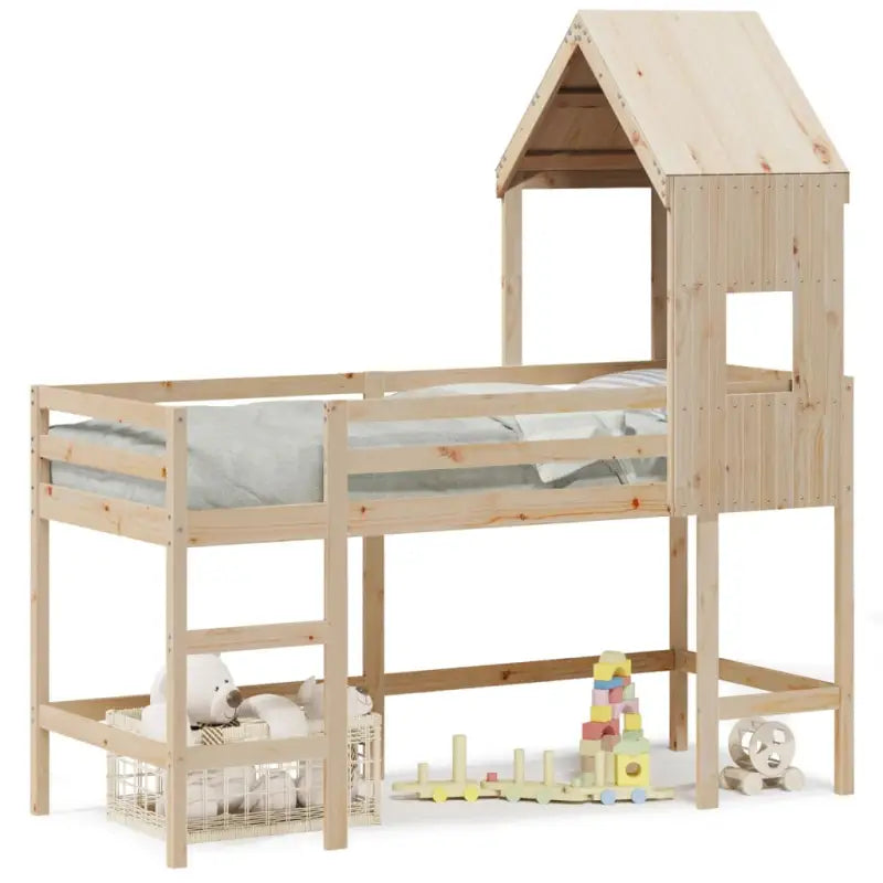 Hoogslaper voor kinderen van massief grenenhout met open zijdeur - Bedden & bedframes