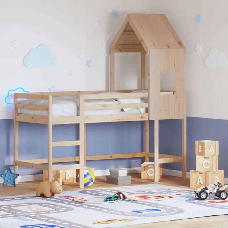 Hoogslaper voor kinderen van massief grenenhout met open zijdeur - Naturel / 80 x 200 cm - Bedden & bedframes