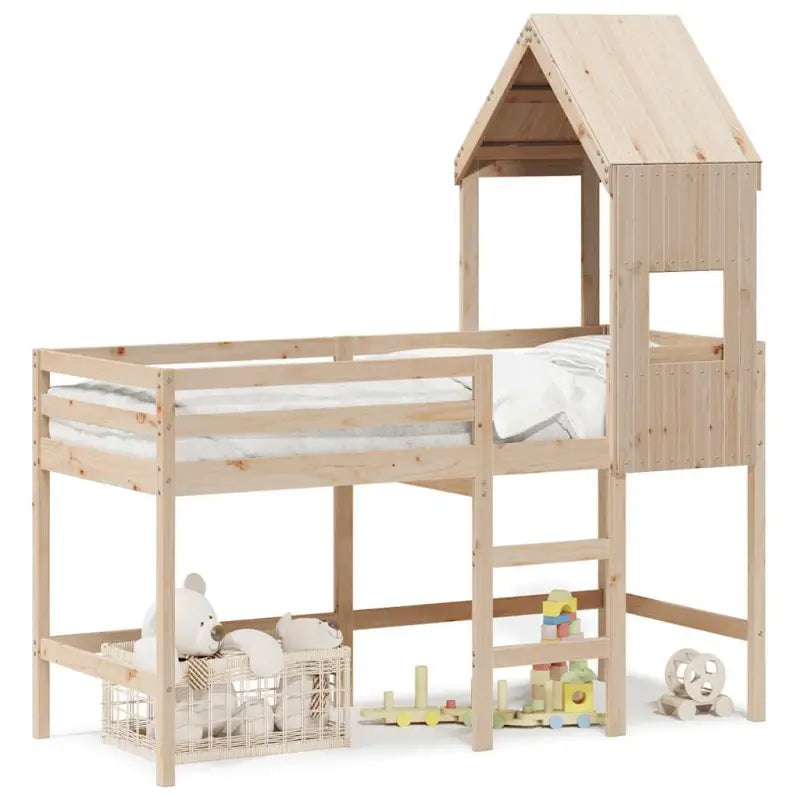 Hoogslaper voor kinderen van massief grenenhout met open zijdeur - Bedden & bedframes