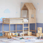 Hoogslaper voor kinderen van massief grenenhout met open zijdeur - Naturel / 80 x 200 cm - Bedden & bedframes