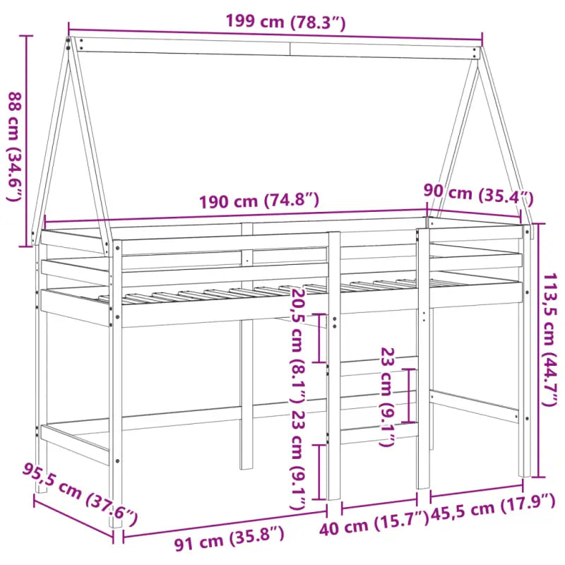Hoogslaper voor kinderen van massief grenenhout met open zijdeur - Bedden & bedframes