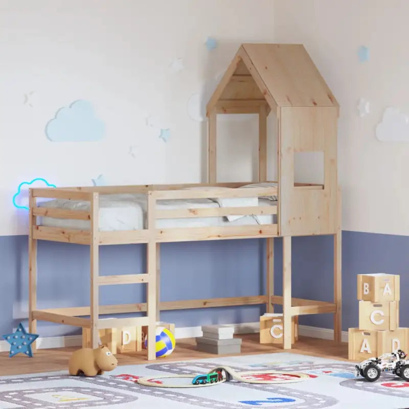 Hoogslaper voor kinderen van massief grenenhout met open zijdeur - Naturel / 90 x 190 cm - Bedden & bedframes