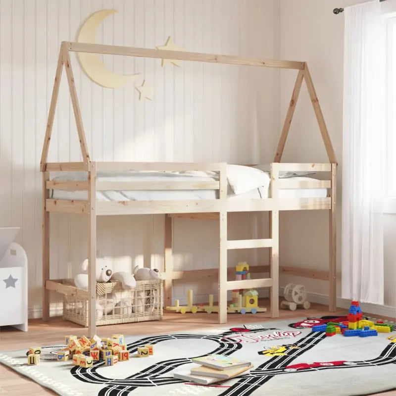 Hoogslaper voor kinderen van massief grenenhout met open zijdeur - Naturel / 90 x 190 cm - Bedden & bedframes