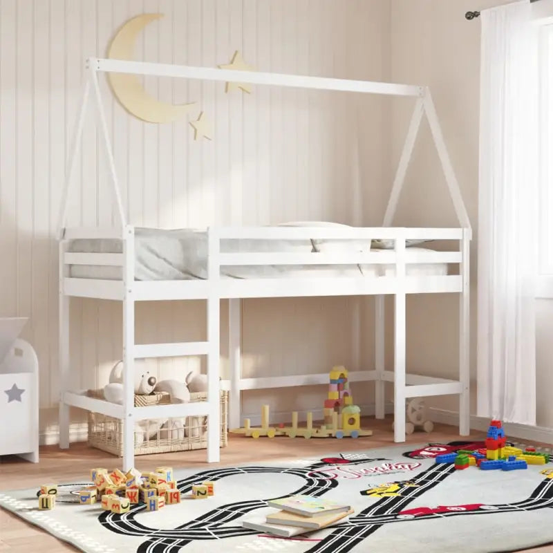 Hoogslaper voor kinderen van massief grenenhout met open zijdeur - Wit / 80 x 200 cm - Bedden & bedframes