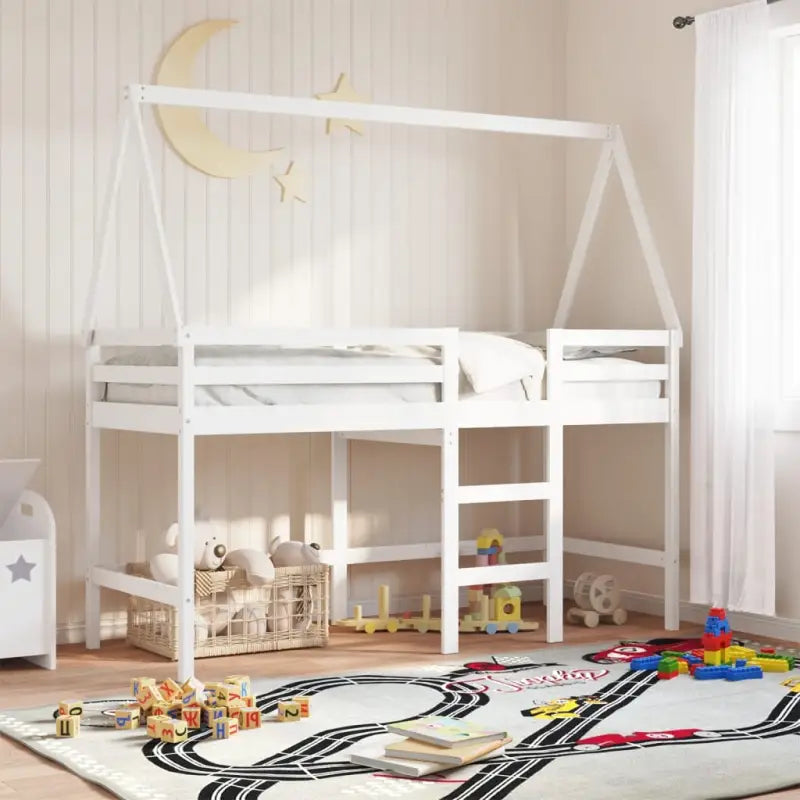 Hoogslaper voor kinderen van massief grenenhout met open zijdeur - Wit / 80 x 200 cm - Bedden & bedframes