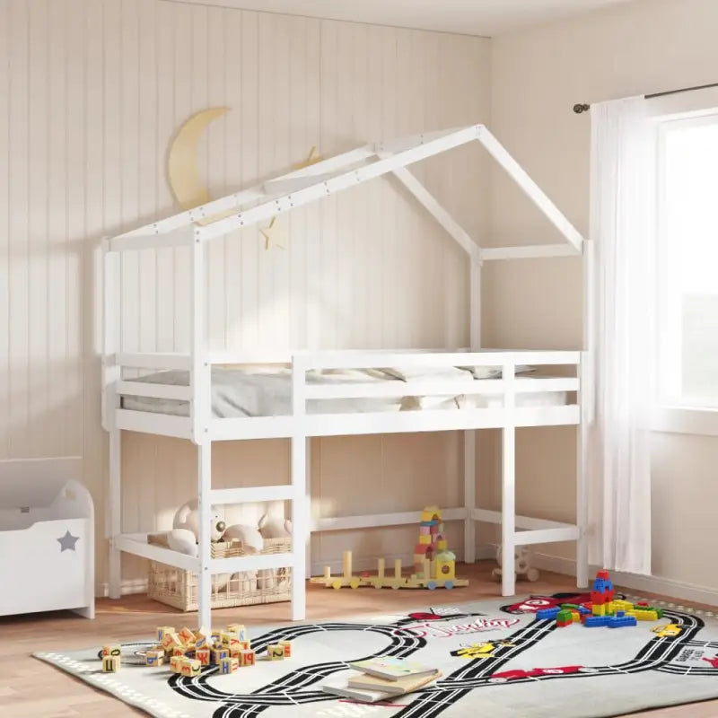 Hoogslaper voor kinderen van massief grenenhout met open zijdeur - Wit / 90 x 200 cm - Bedden & bedframes