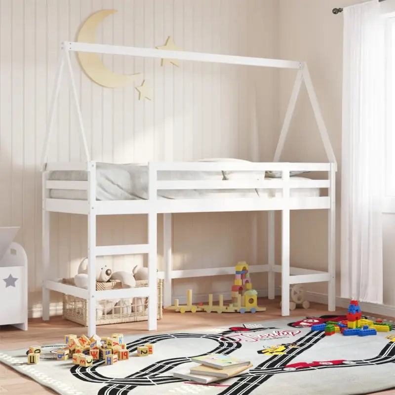 Hoogslaper voor kinderen van massief grenenhout met open zijdeur - Wit / 90 x 190 cm - Bedden & bedframes
