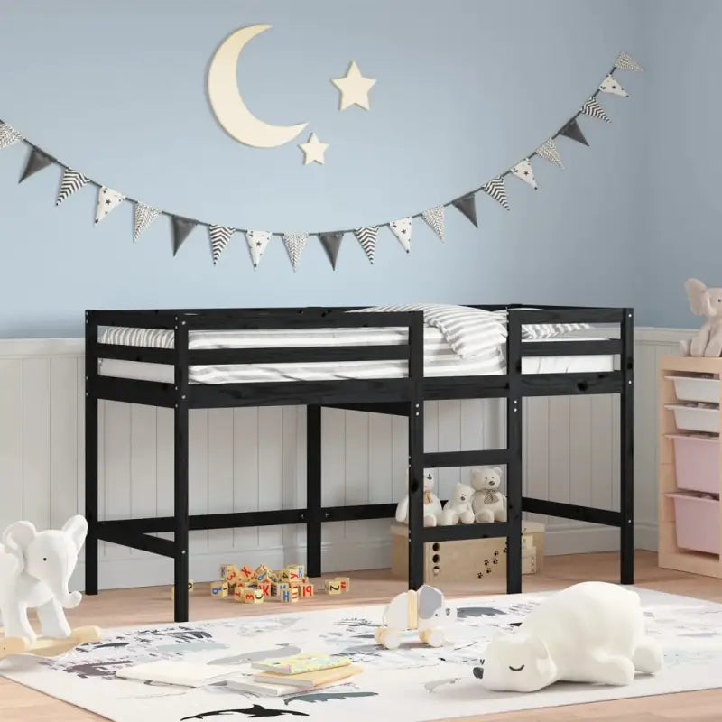 Hoogslaper voor kinderen van massief grenenhout met ruimtebesparing - Zwart / 90 x 190 cm - Bedden & bedframes