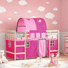 Hoogslaper voor kinderen van massief grenenhout met ruimtebesparing - Naturel en roze / 80 x 200 cm - Bedden & bedframes