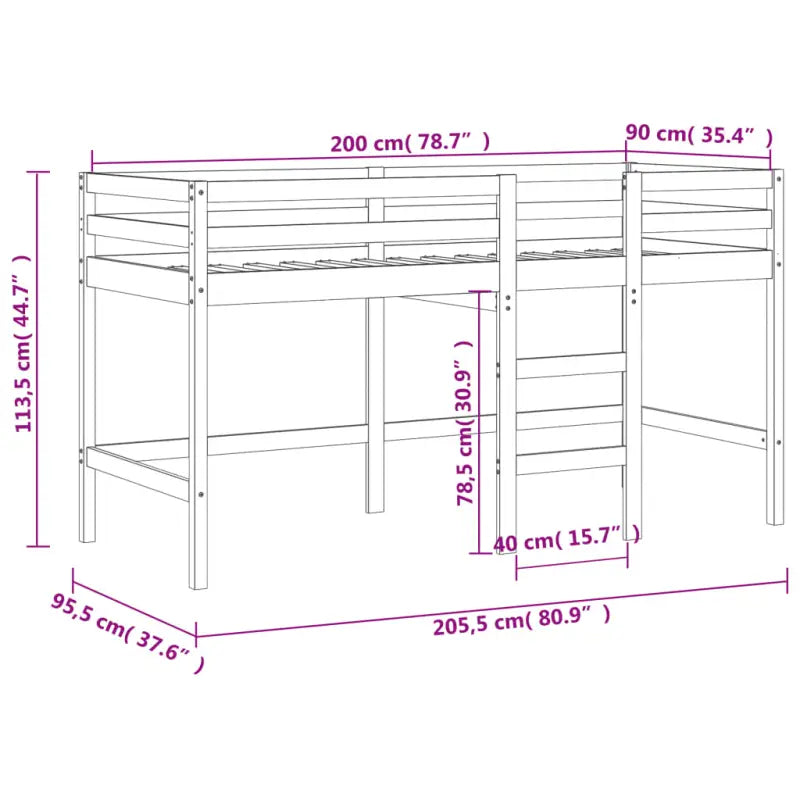Hoogslaper voor kinderen van massief grenenhout met ruimtebesparing - Bedden & bedframes