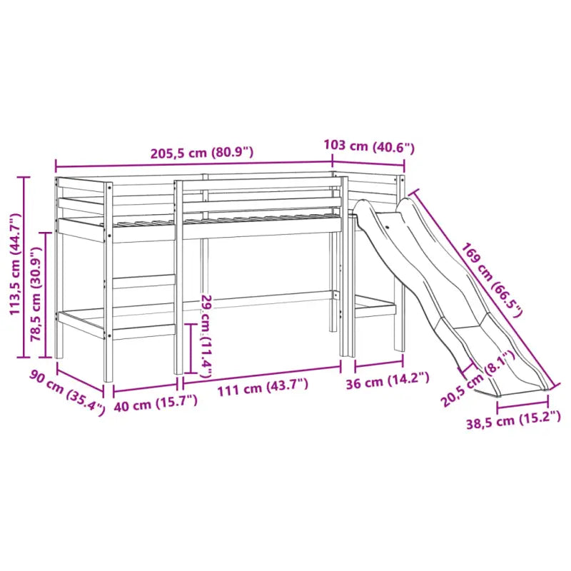 Hoogslaper voor kinderen van massief grenenhout met stabiele constructie - Bedden & bedframes