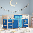 Hoogslaper voor kinderen van massief grenenhout met stabiliteit - Naturel en blauw / 90 x 200 cm - Bedden & bedframes