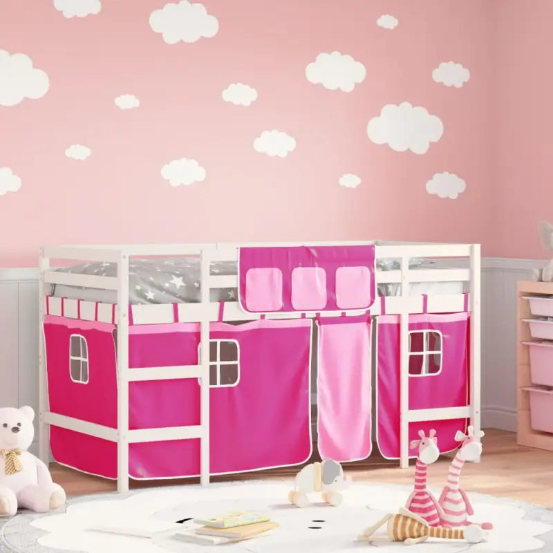 Hoogslaper voor kinderen van massief grenenhout met stabiliteit - Wit en roze / 90 x 190cm - Bedden & bedframes