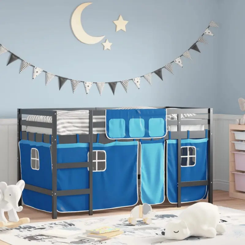 Hoogslaper voor kinderen van massief grenenhout met stabiliteit - Zwart en blauw / 90 x 190cm - Bedden & bedframes