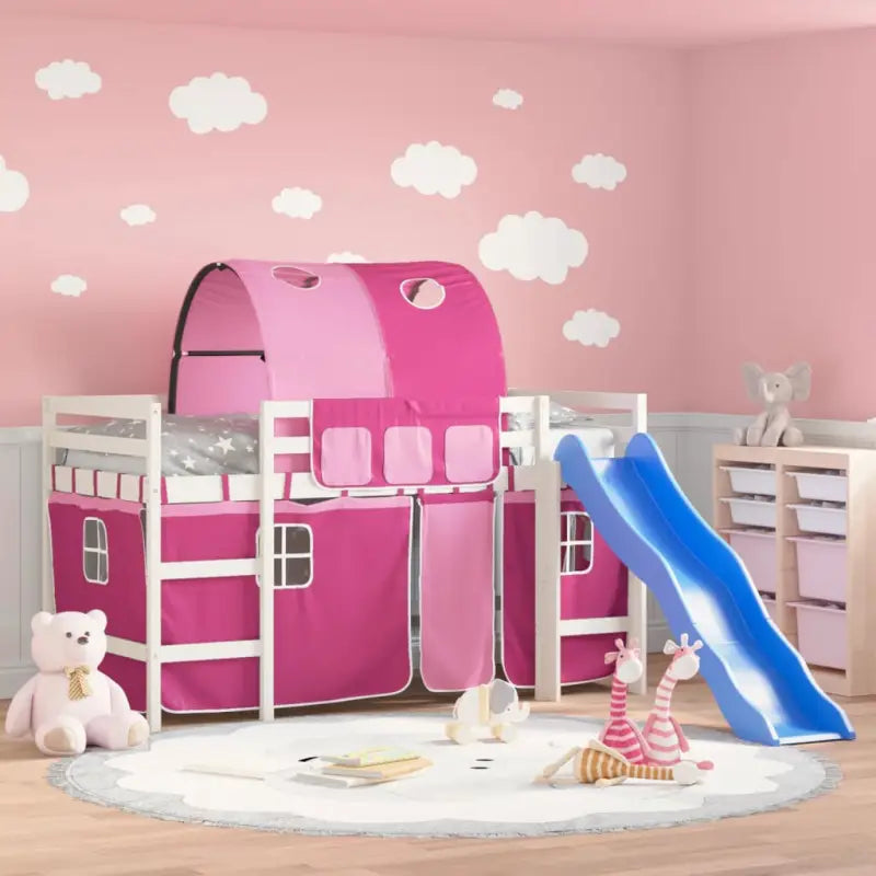 Hoogslaper voor kinderen van massief grenenhout voor ruimte en plezier - Wit en roze / 80 x 200 cm - Bedden & bedframes